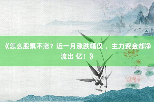 《怎么股票不涨？近一月涨跌幅仅 ，主力资金却净流出 亿！》