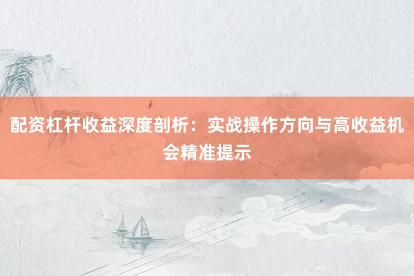 配资杠杆收益深度剖析：实战操作方向与高收益机会精准提示